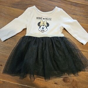 DISNEY BABY MINNIE MOUSE CREAM ONESIE SPARKLY BLACK TULLE DRESS SIZE 6/9 MONTHS